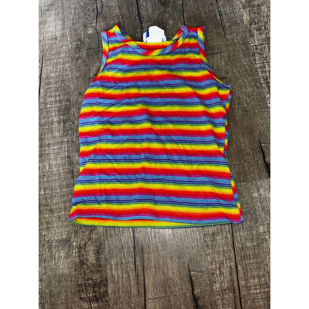Vintage Anxiety for Kids Rainbow Striped Tank Top Sleeveless Ribbed Shirt Medium